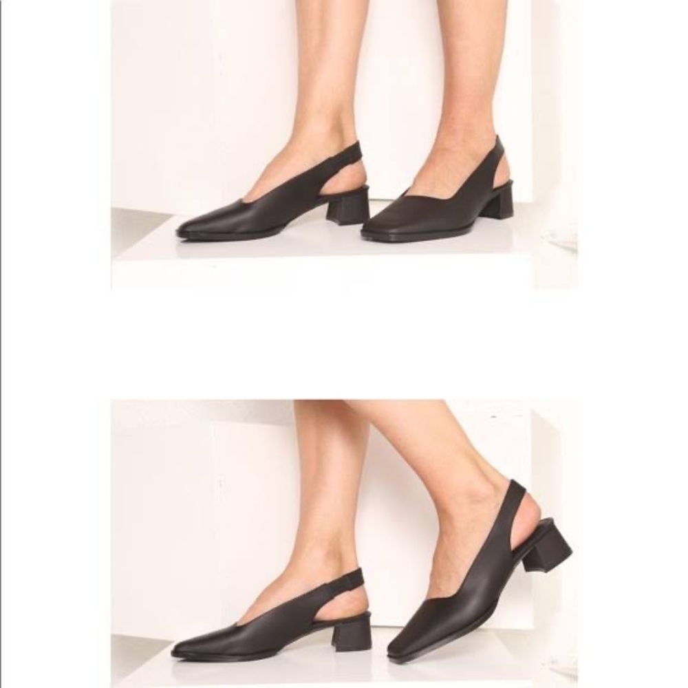 Intentionally Blank Black Slingback Mule with Block Heel Sz 9